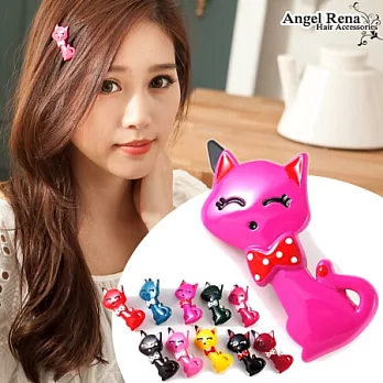 【Angel Rena】韓國製˙笑咪咪貓咪不咬髮髮扣夾-紅耳紫粉