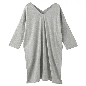 [MUJI 無印良品]女棉絲束袖七分長版衫M淺灰