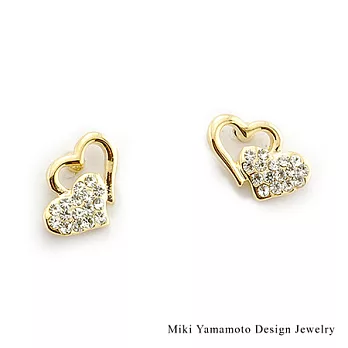 【山本美樹】雙心相繫 水晶鑽針式耳環