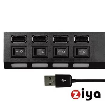 [ZIYA] 4Port多孔插座式 USB2.0 HUB 開關式分享擴充器(貼心電源開啟警示燈)黑色