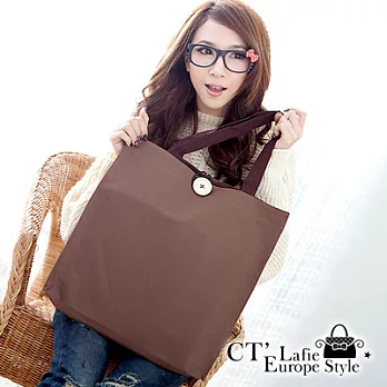 【CT Lafie】英系經典大圓扣帆布購物袋(咖啡)