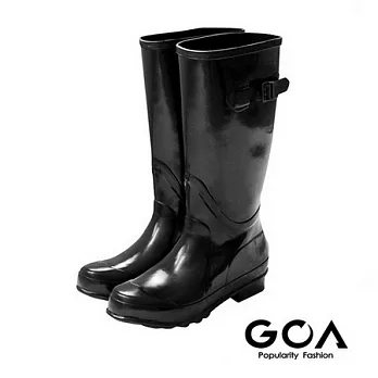 GOA騎士軍風.光澤亮面扣環高筒雨靴36黑