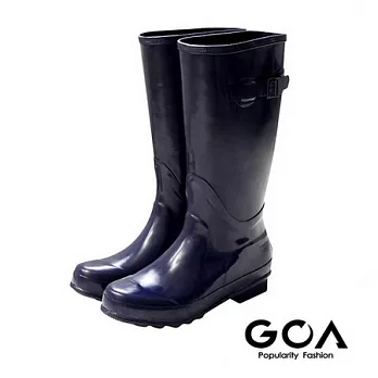 GOA騎士軍風.光澤亮面扣環高筒雨靴36藍