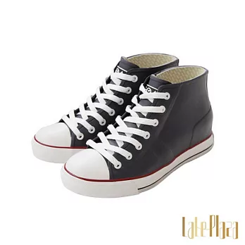 GOA街頭時尚.女款內增高帆布款橡膠雨鞋36藍