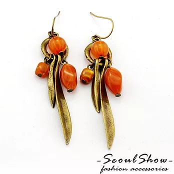 【Seoul Show】韓國直送 柳葉情迷 復古耳環(橘色)