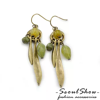【Seoul Show】韓國直送 柳葉情迷 復古耳環(綠色)