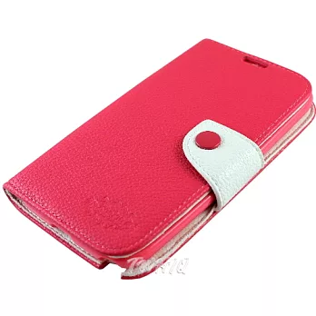 KooPin Samsung Galaxy Note 2 (N7100) 雙料縫線 側掀(立架式)皮套蜜桃紅