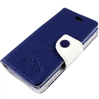 KooPin New HTC One (M7) 雙料縫線 側掀(立架式)皮套寶石藍