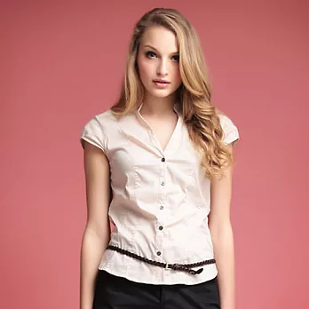 【Mirror米洛時尚】氣質素面短袖襯衫MIT台灣製造L米白