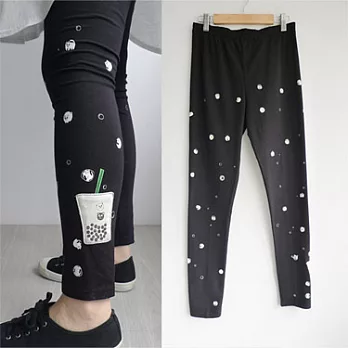 :Urb.【貓的珍珠奶茶】內搭褲M黑色(白貓)