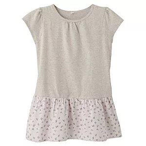 [MUJI 無印良品]女童布帛拼接短袖洋裝粉紅130