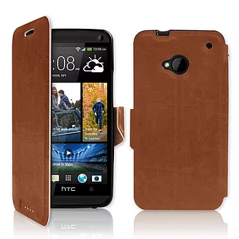 NEW HTC One (M7) 專用 P03 皮革紋側開掀蓋式保護套咖啡