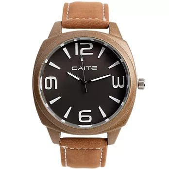 Watch-123 懷舊綻放-韓式裝扮麂皮腕錶x褐色帶-黑