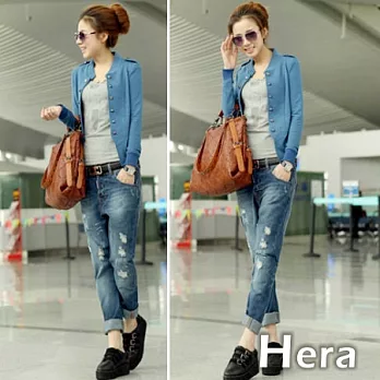 【Hera】簡約自我 純色立領肩章棉外套/短外套(二色-藍色)