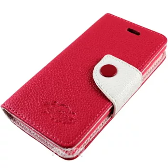 KooPin HTC Desire X 雙料縫線 側掀(立架式)皮套蜜桃紅