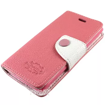 KooPin HTC Desire Q 雙料縫線 側掀(立架式)皮套櫻花粉