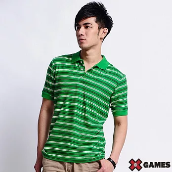【美國X GAMES】搶眼時尚條紋吸排POLO衫-男(帥中綠)M帥中綠-M