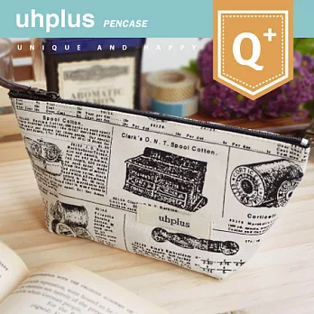 uhplus Q-plus寬底筆袋/ 紡錘、梭子和針.米白