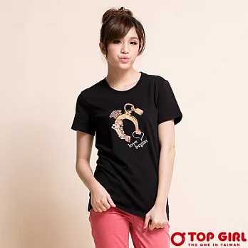 【TOP GIRL】花漾年華棉圓領Tee-女(神秘黑)L神秘黑-L