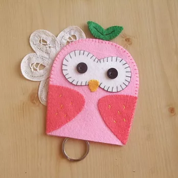 貓頭鷹鑰匙包-粉色(不織布材料包)