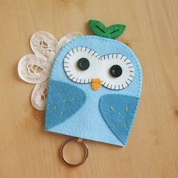 貓頭鷹鑰匙包-藍色(不織布材料包)