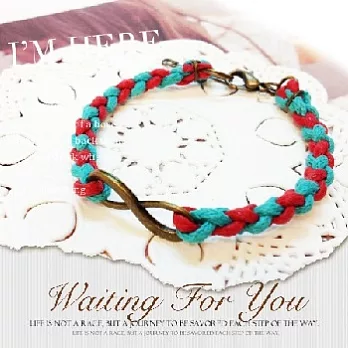 愛無限編織腊繩手鍊 紅+湖水綠