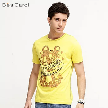 【Bés Carol】男式雙錨印花短袖T恤L芥末黃