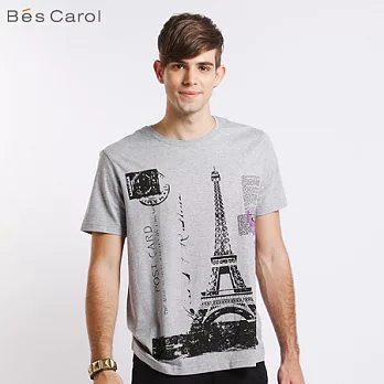 【Bés Carol】男式巴黎短袖T恤XL中麻灰