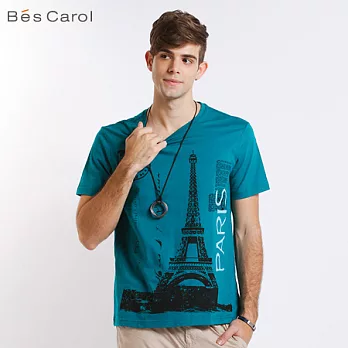 【Bés Carol】男式巴黎短袖T恤XL湖綠