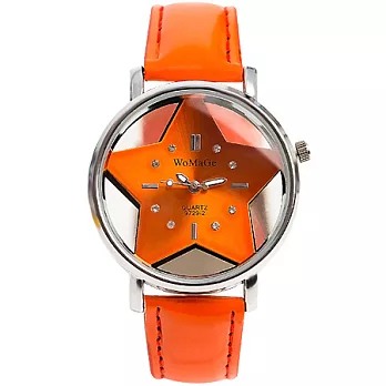 Watch-123 璀璨之星-甜美亮彩星星圖案縷空腕錶-橘