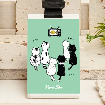 《mori shu》兩用票夾/手機座- 貓咪看電視粉綠