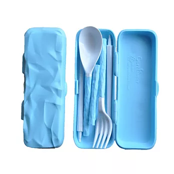 【Cornflower】皺摺系列-餐具盒超值組天空藍