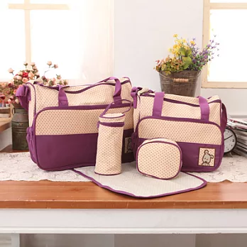 小熊媽咪五件組/媽媽袋紫色