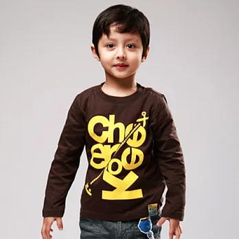 【C.H.K.】男童字母印花長袖T恤130咖啡