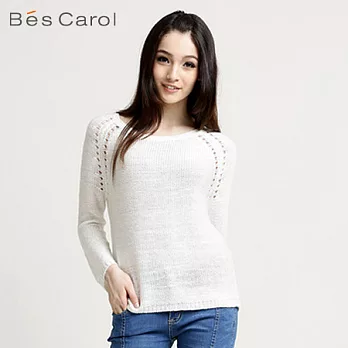 【Bés Carol】女式圓領彩色針織衫L白