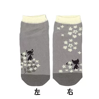 Shinzi Katoh 插畫風短襪-黑貓與花