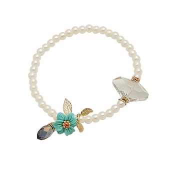 Enya★珍珠水晶綴精緻花草手鍊青
