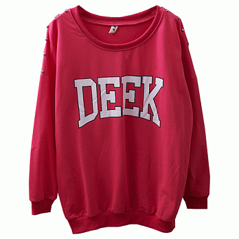 ROSE.韓版卯釘DEY長袖類毛巾T恤4色 桃系