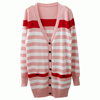 ROSE.微涼配色系V領口袋針織外套4色 粉系