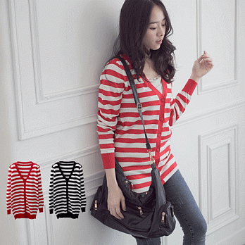 ROSE.簡約無印款橫條寬針織外套2色 紅系