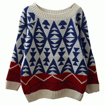 ROSE.自然感三角紋接色毛衣4色 藍系