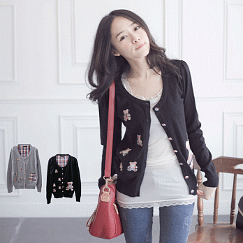 ROSE.小森林彩格熊針織外套2色 黑系