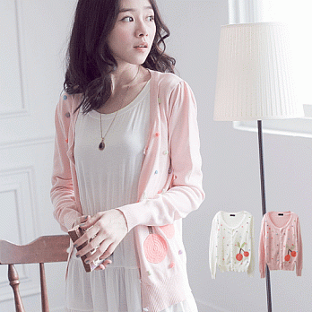 ROSE.水彩色立體櫻桃針織外套2色 粉系