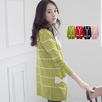 ROSE.橫紋口袋蝴蝶口袋針織外套4色 綠系