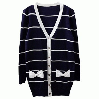 ROSE.橫紋口袋蝴蝶口袋針織外套4色 藍系