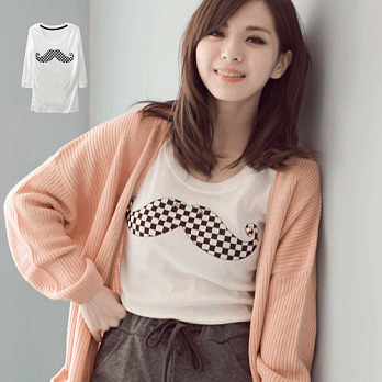 ROSE.自然感卯丁馬賽克小鬍子T恤上衣白系