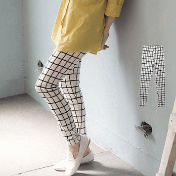 ROSE.韓版自然風格大方格長褲 黑系