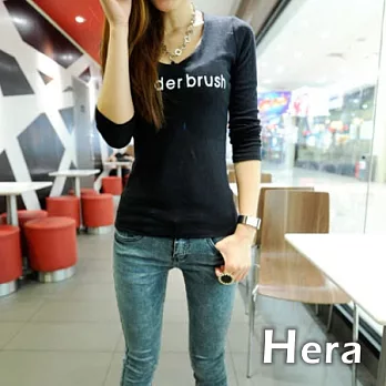 【Hera】赫拉 V領印字修身輕薄綿長T桖(三色任選)黑色
