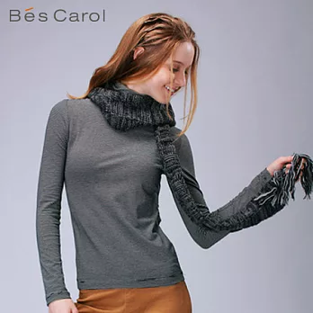 【Bés Carol】女式經典條紋高領上衣S黑