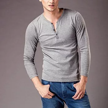 【MORINO】南亞竹炭紗纖維長袖半門襟L灰色